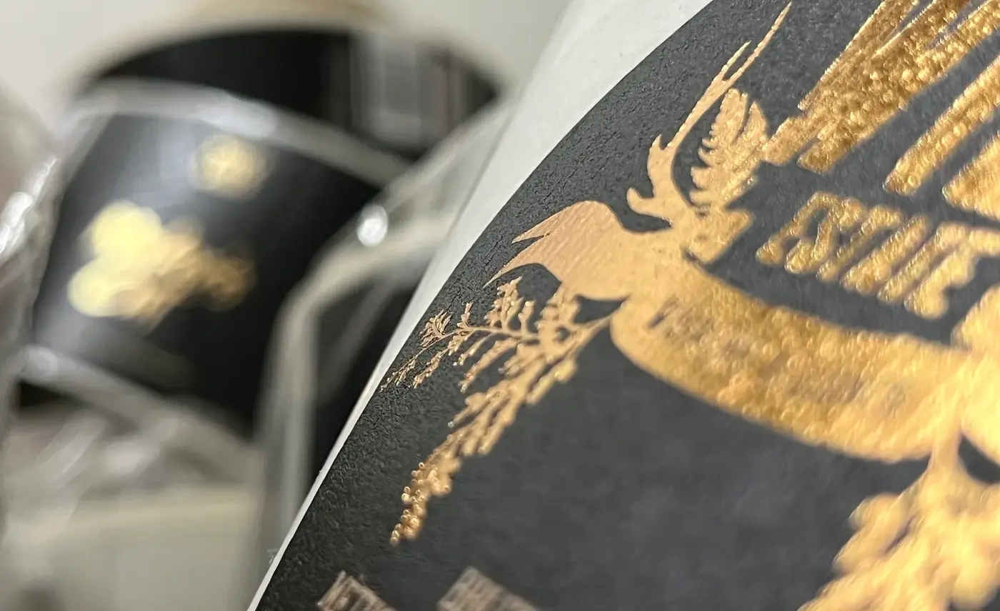 Close-up of premium label foil and print detail