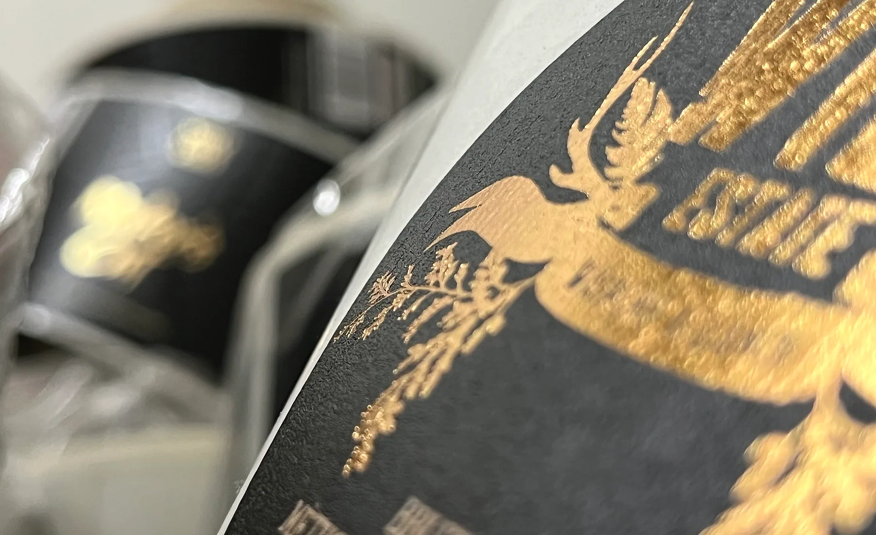 Premium label detail with reflective gold finish