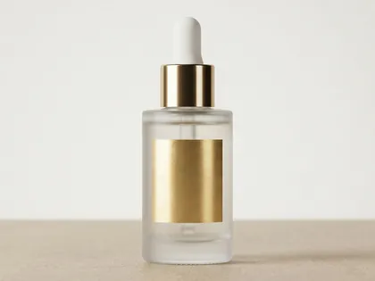 Serum bottle with a gold foil label