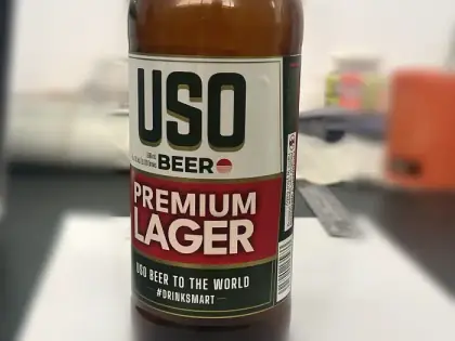 Beer bottle with a custom printed premium lager label