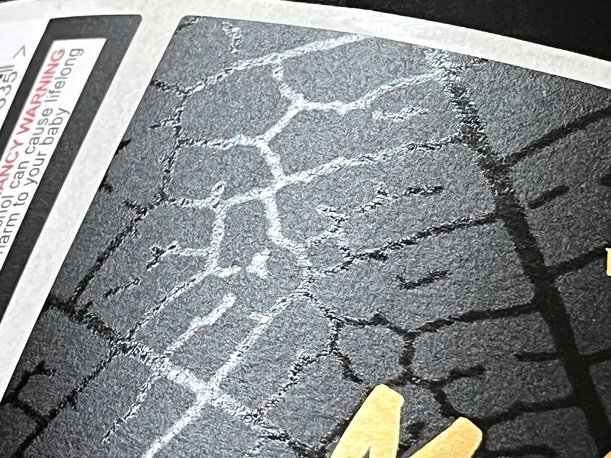Close-up of a textured premium label finish