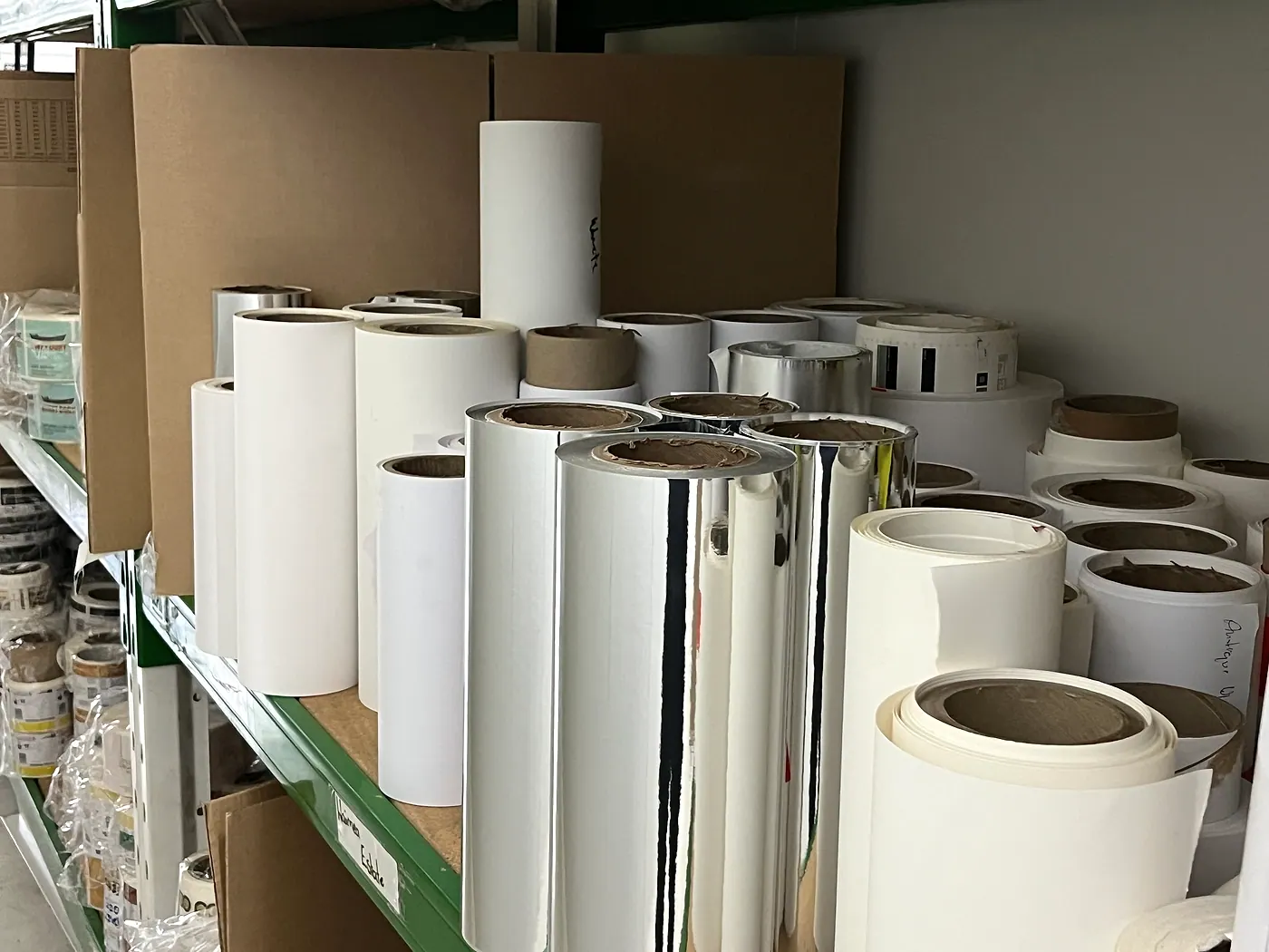 Paper label stock rolls ready for product labels